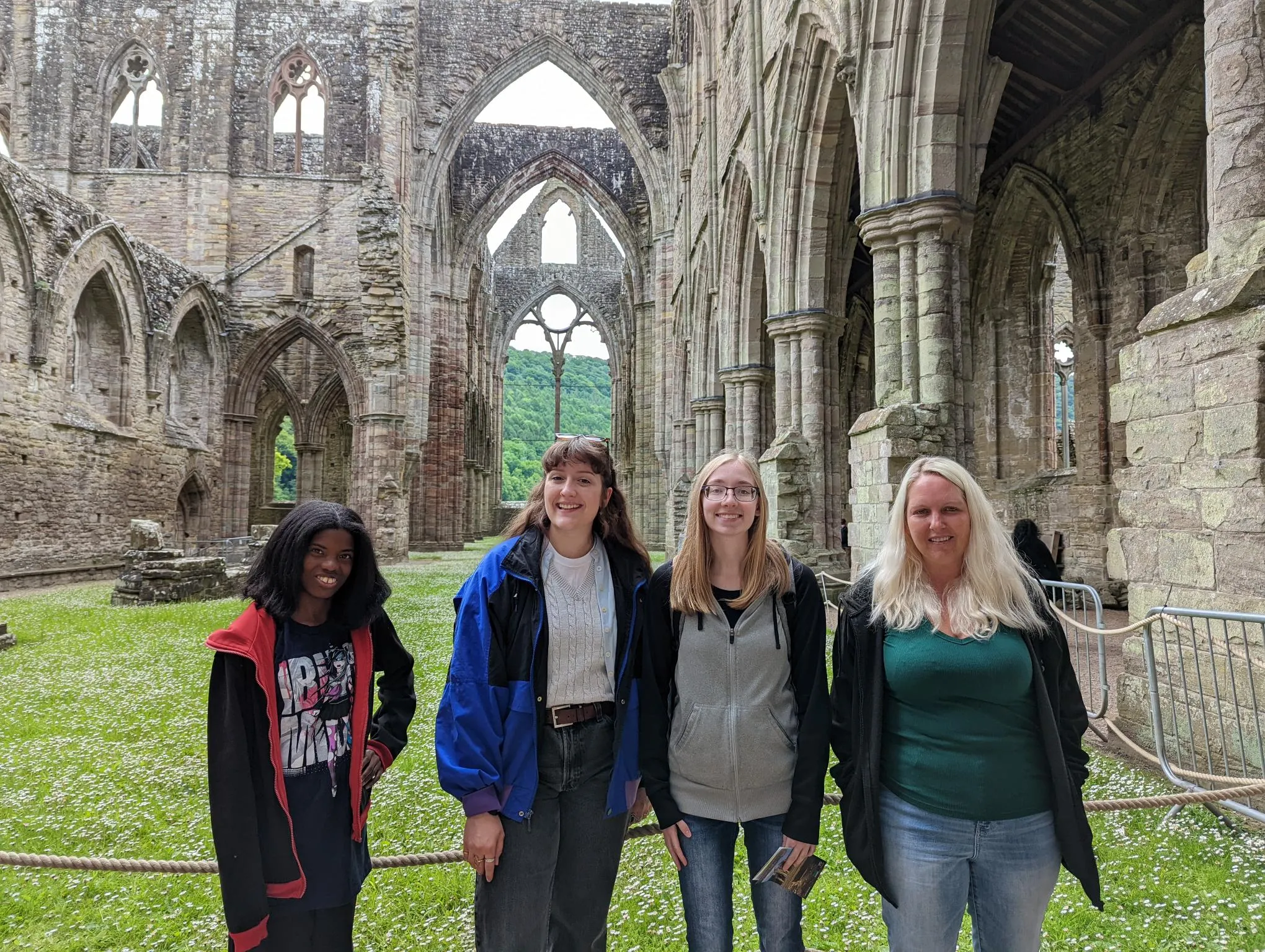 four students at Tintern Abbey